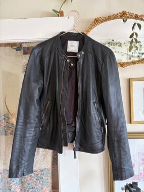 mango y2k leather zip jacket (black)